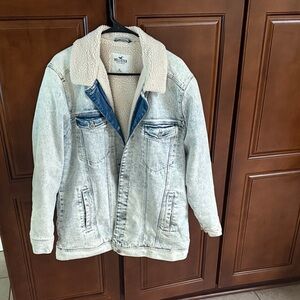 Hollister Blue Denim Jacket with Sherpa Collar